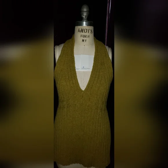 Proenza Schouler Chunky  Mustard yellow green tones wool halter top - Picture 6 of 9